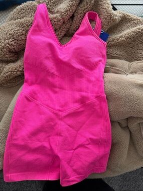 JoyLab Hot Pink Ribbed V-Neck Romper